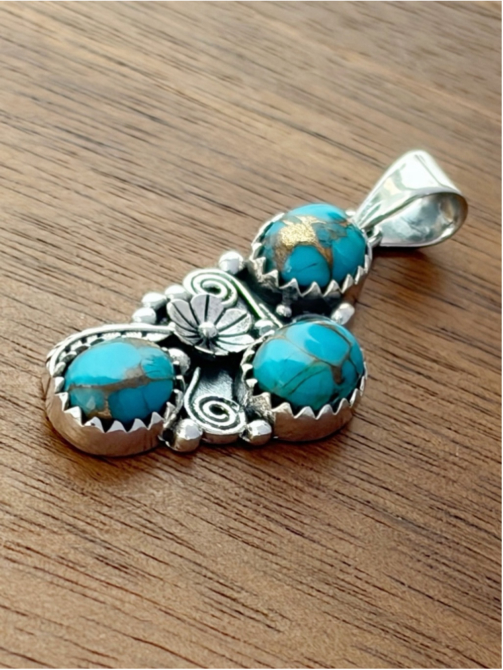 Pure Sterling Silver 925 Genuine Blue Copper Kingman Turquoise Pendant New - Picture 3 of 9